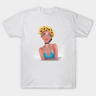 Ukrainian girl, sunflower girl, no war, please peace, Ukrainian merch T-Shirt